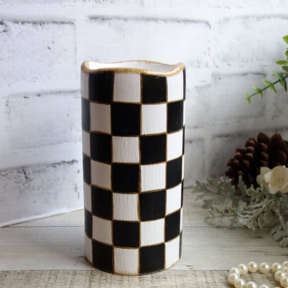 Checked Pillar Candle Checked Tall Votive Battery Candle Buffalo Check Light - Picture 1 of 7